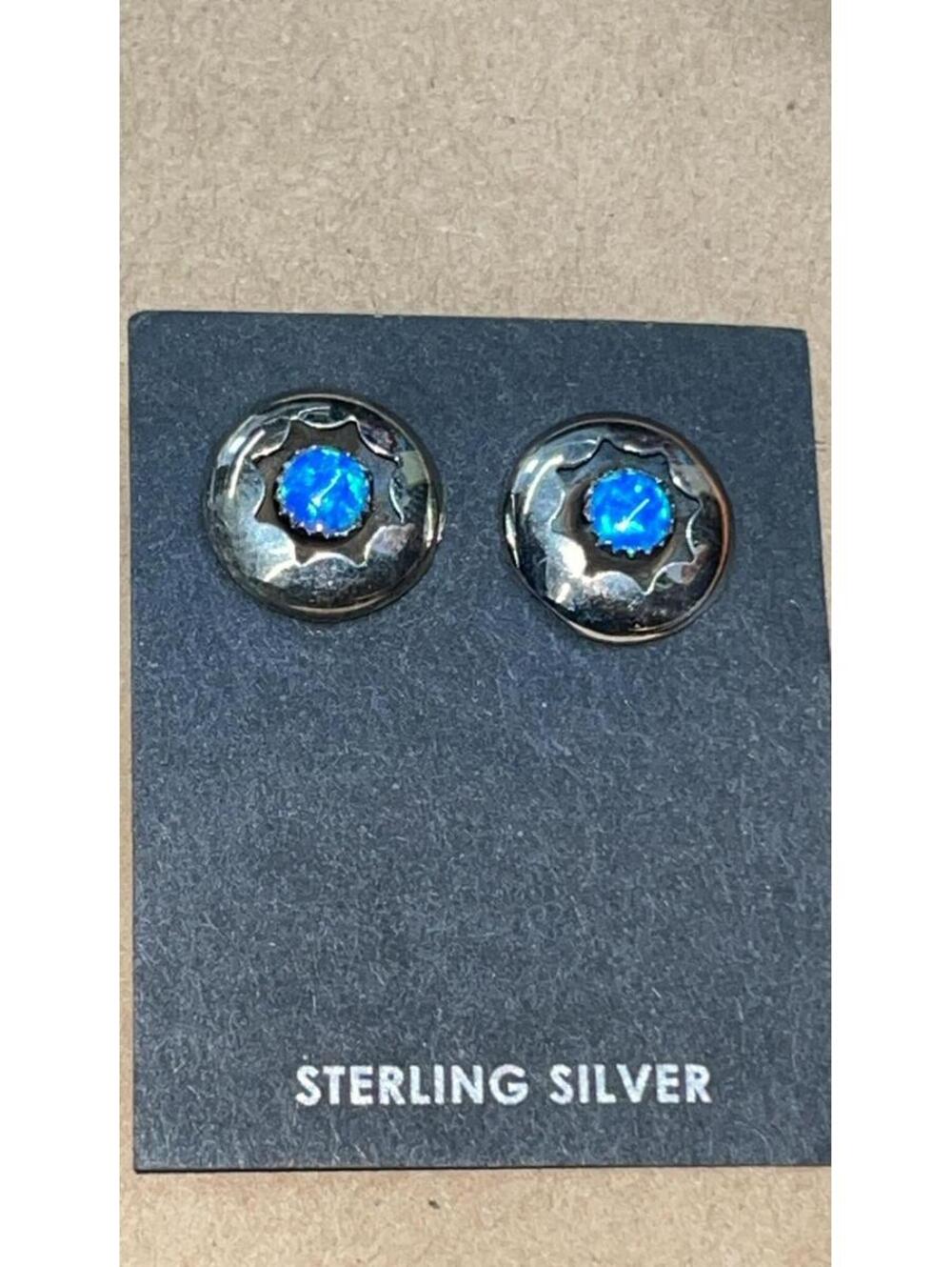 Native American Navajo handmade sterling silver opal stud post earrings